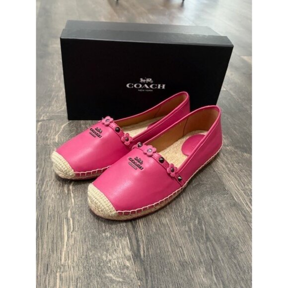 Coach Shoes Rain Floral Rivets Nappa Slip on 8 B Dahlia Pink Q8423 Espadrilles - Picture 3 of 11